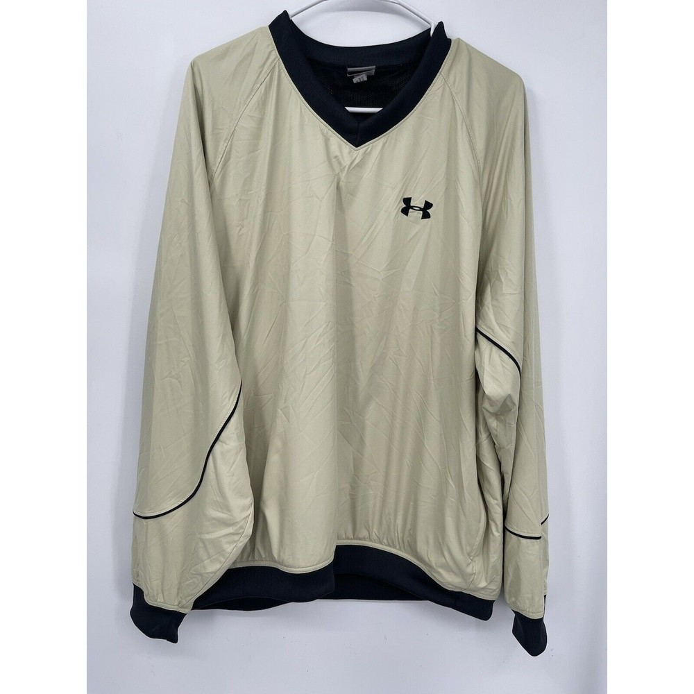 Under Armour Large Windbreaker Pullover Mens Tan V-Neck Mesh‎ Lined Training Top